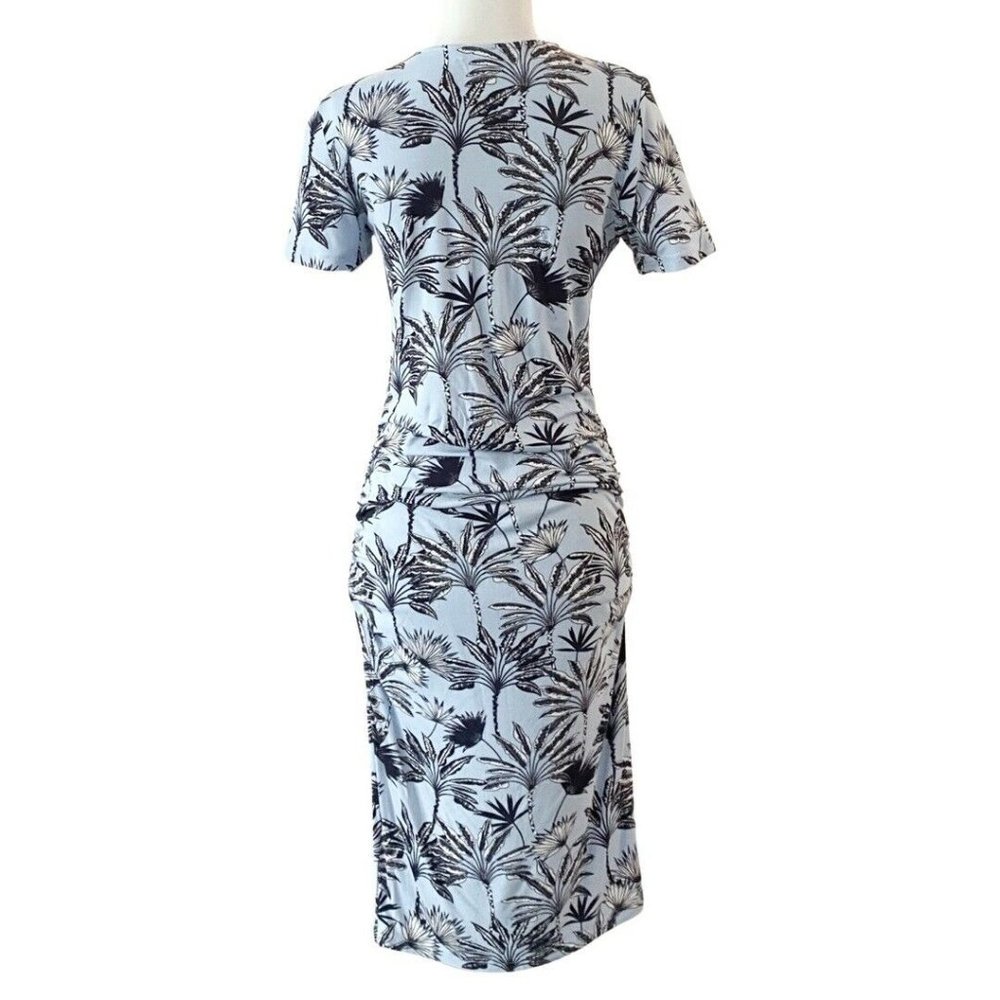 Venus Short Sleeve Round Neck Ruched Floral Pattern Knit Dress Size Small - Picture 4 of 7